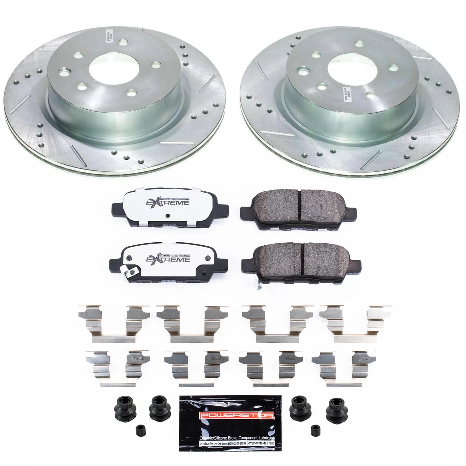 PowerStop Rear Z26 Street Warrior Carbon-Fiber Ceramic Brake Pad and Drilled and Slotted Rotor Kit Fits: INFINITI NISSAN Select Models K9064-26