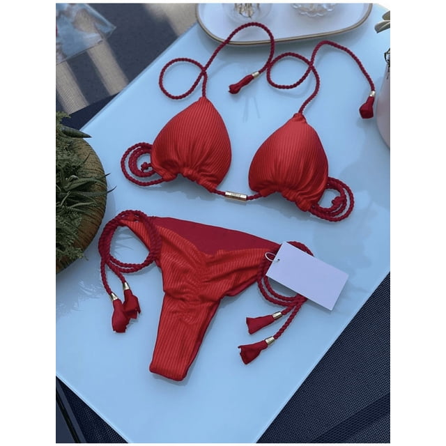 New Women Bikini Backless Rope Triangle Swimsuit Multicolor