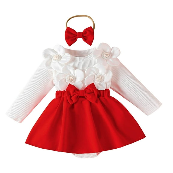 Zshosam Girl Outfit Sets Newborn Baby Girl Clothes Ruffle Romper Suspender Skirt Set Overall Dress Cute Fall Winter Outfit Size 6 9 Months,(Red 6-9 Months)