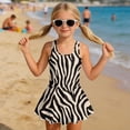 thumbnail image 3 of Xixirimido Black Zebra Stripe Print Modest Girls’ Swimwear One Piece – Hawaiian Skirted Bathing Suit with Built-in Shorts, Sleeveless UPF 50+ Swimsuits, 10-11 Years, 3 of 7
