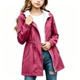 thumbnail image 2 of Puntoco Girls Long Rain Jacket Waterproof with Hood Lightweight Windbreaker Raincoat Plus Size Travel Camping Outdoor Coat Hot Pink 14-15 Years, 2 of 9