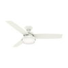 Hunter Sentinel 52 Inch Modern Ceiling Fan with LED Light and Remote, White
