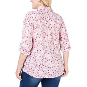 Charter Club Plus Size Linen Utility Shirt Apple Blossom Combo 1X
