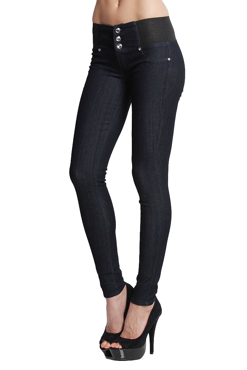 TheMogan Women's Curvy Butt Elastic Waist Comfort Stretch Skinny Jeans ...