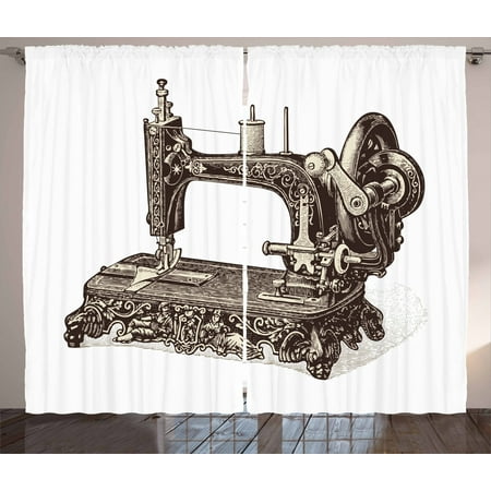 Steampunk Curtains 2 Panels Set Vintage Sewing Machine Hand