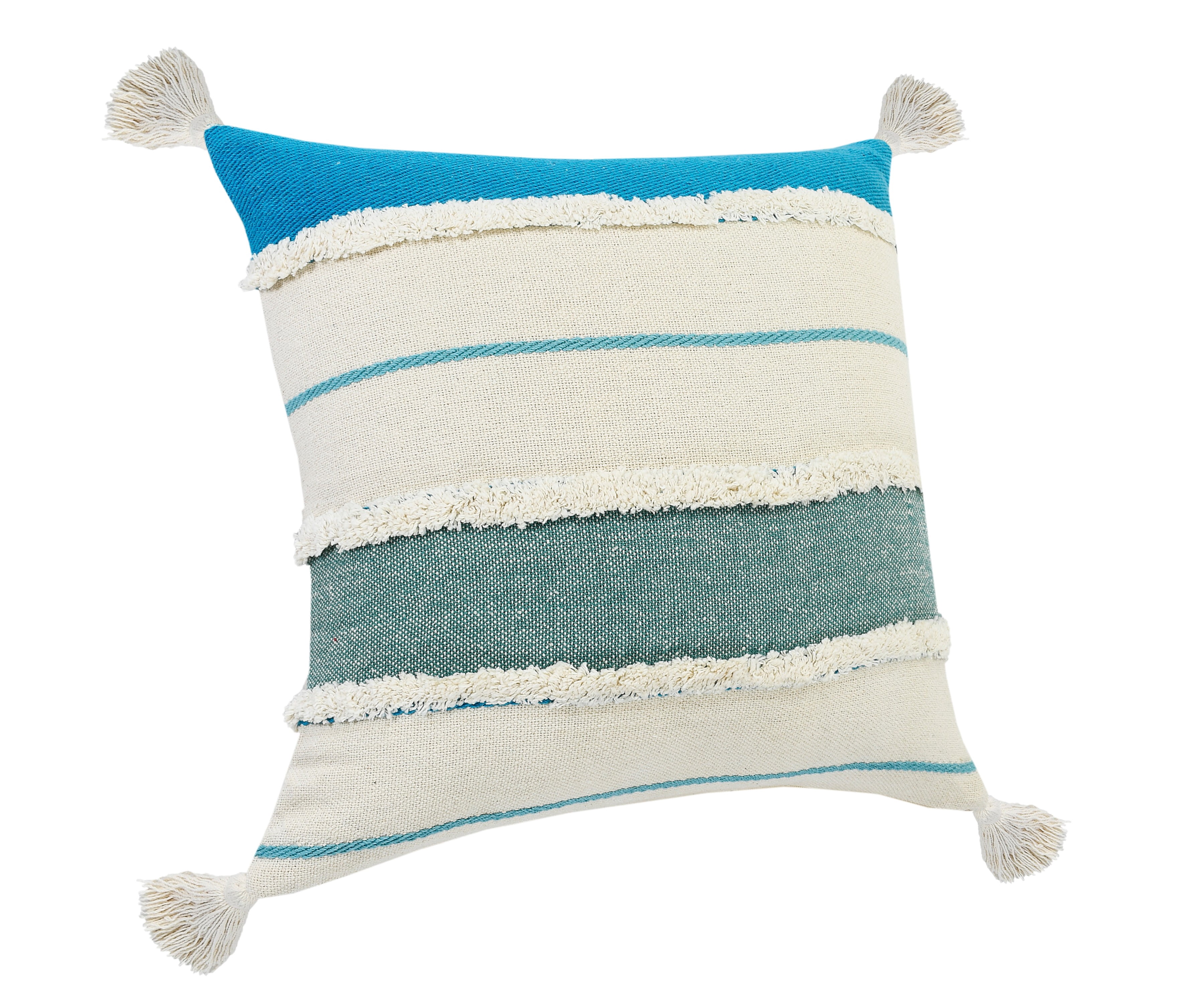 LR Home Trisha Casual Striped Cotton Throw Pillows, Turquoise, 20" x 20", Set of 2