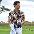 thumbnail image 3 of Picia Cow Skin Print Men's Polo Shirt, Two-Button Closure Pique Polo Shirt, Summer Fashion Golf Shirt-Large, 3 of 6
