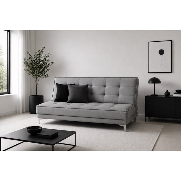 Sofa Cama Zeus Plata 3 posiciones Lino nacinoal EL BAZAR STORE Moderno Abotonado