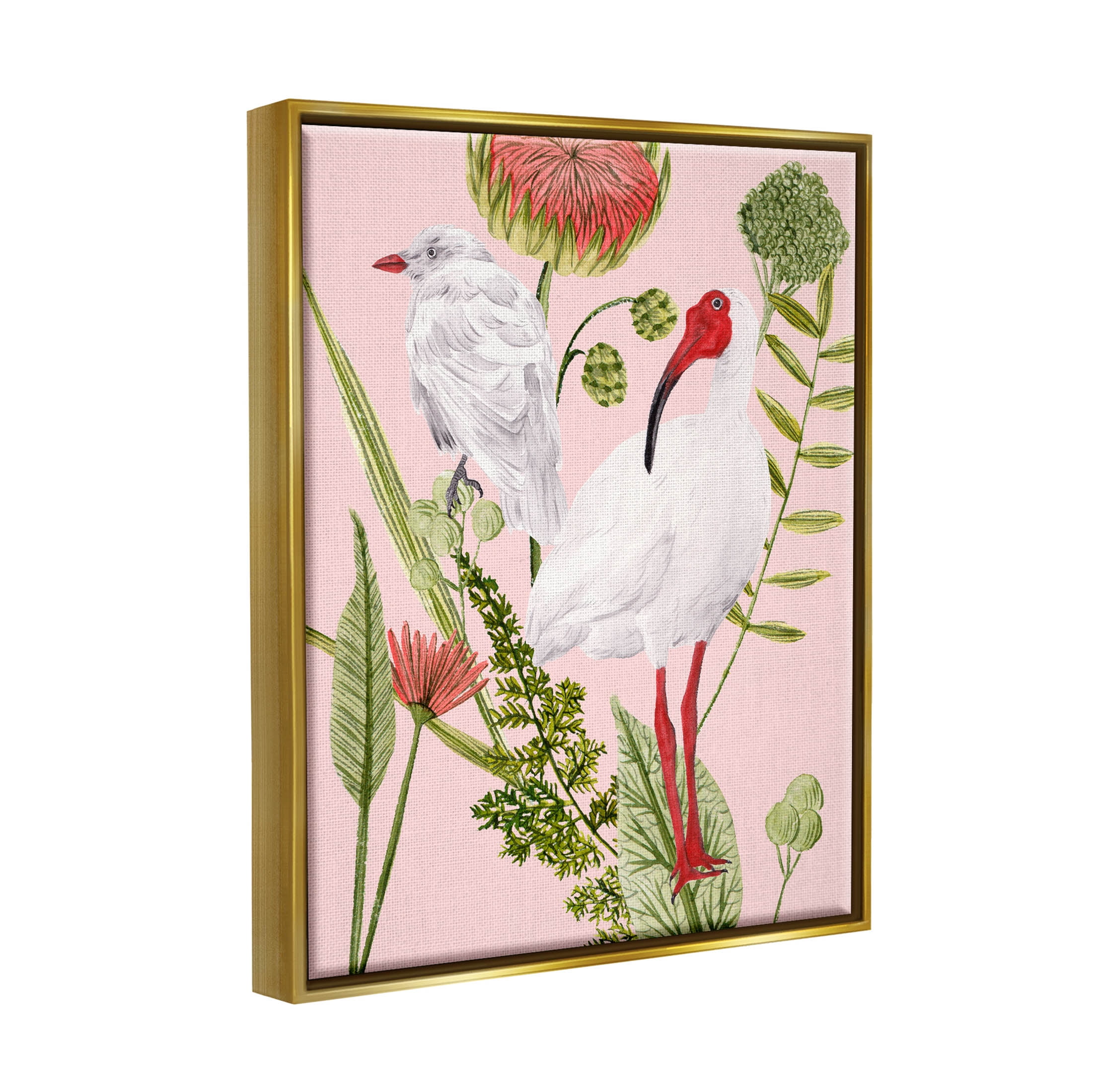 Stupell Industries White Ibis Floral Arrangement Graphic Art Metallic Gold Floating Framed Canvas Print Wall Art, Design by Melissa Wang