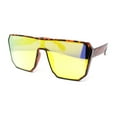 thumbnail image 2 of 90s Large Geometric Rectangular Inset Lens Shield Fashion Sunglasses Tortoise - Yellow Mirror, 2 of 4