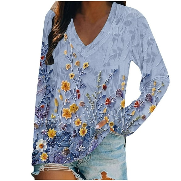 YUGYXL Casual Plus Size Shirts for Women V Neck Loose Lightweight Tops Trendy Print Comfy Blouse Going Out Clothes B Multicolor L