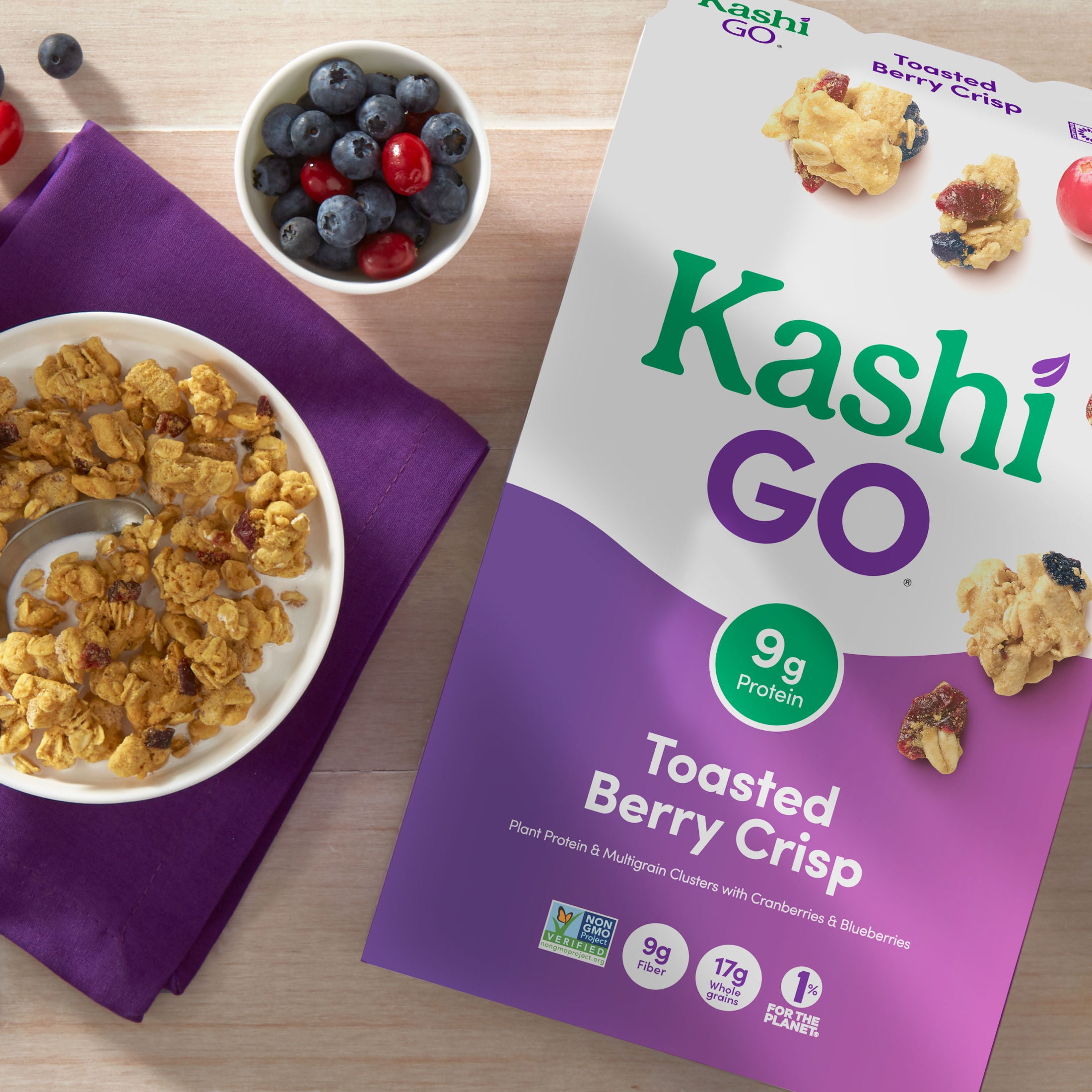 (3 pack) Kashi GO Breakfast Cereal, Protein Cereal, Family Breakfast, Family Size, Toasted Berry Crisp, 22oz Box (1 Box)