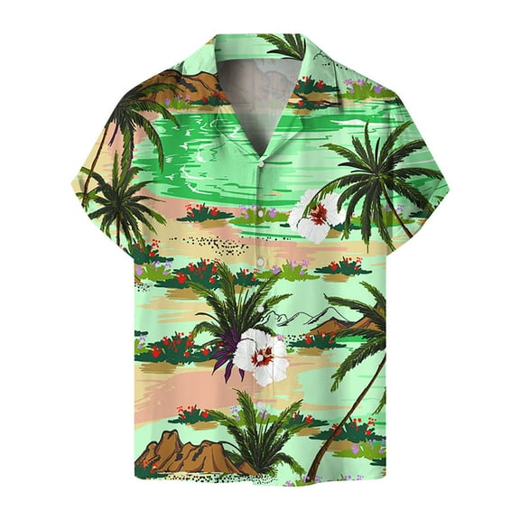 Fsqjgq Hawaiian Shirt for Men Mens Summer Short Sleeve Casual Shirts Button down Printed Beach Shirts Green Xl
