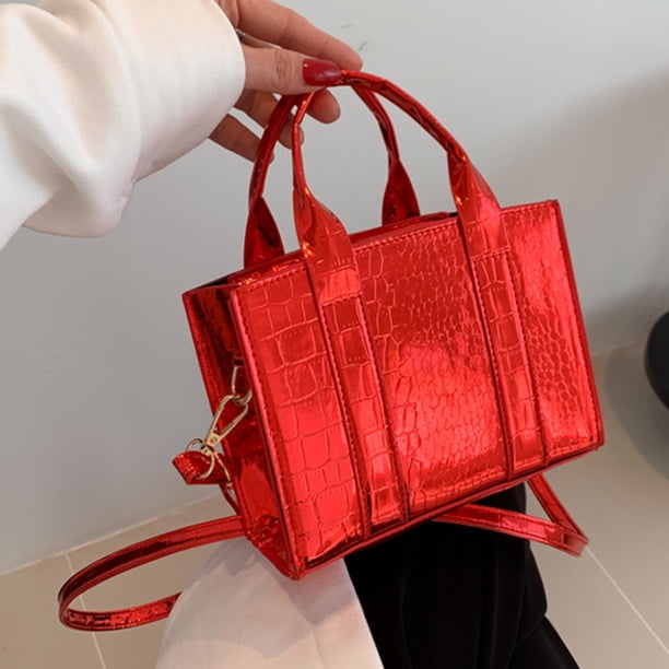 Bolso de hombro para mujer con diseño de cocodrilo, bolsos de mano brillantes de PU para mujer para el trabajo (rojo) Sywqhk Para Estrenar