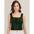 thumbnail image 1 of Prettify Women's Regular Wear Green Cotton Blend Sleeveless Sqauare Neck Top, 1 of 5