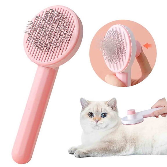 Pet Grooming Brush with One-Click Cleaning, Self Cleaning Slicker Brush for Dogs and Cats, Gentle Deshedding and Dematting Comb with Comfort Handle