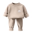 thumbnail image 2 of Toddler Boys Outfits Set Fleece Lined Casual Long Sleeve T Shirts and Pants Soft Warm Kids Fall Winter Clothes Khaki 1 T, 2 of 8