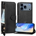 thumbnail image 4 of Zipper Wallet Case for iPhone 17 Pro Max with Card Slots & Wrist Strap, Flip Cover Stand Black, 4 of 5