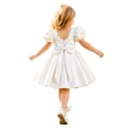 thumbnail image 5 of IBTOM CASTLE Toddler Girls Satin Short Puff Sleeve Flower Girl Dress Baby Girl Birthday Party Ruffle Formal Bowknot Wedding Guest Dress 2-3T White, 5 of 7