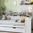 thumbnail image 4 of Wooden Twin Size Daybed with Storage Shelves, Multi-functional Bed with Two Storage Drawers and Study Desk, Antique White, 4 of 9