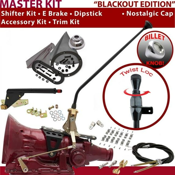 American Shifter 4L80E Shifter Kit Black 23 in. E Brake Cable Clamp Clevis Trim Kit Dipstick for F472D