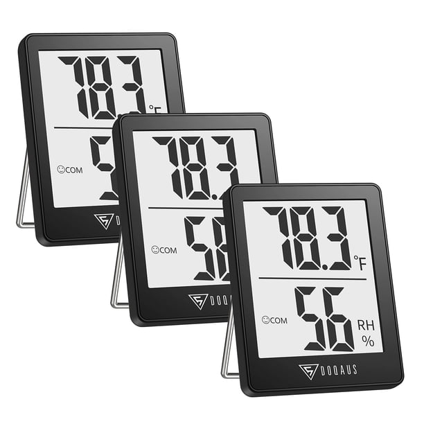 Higrómetro digital para interiores DOQAUS, paquete de 3, negro