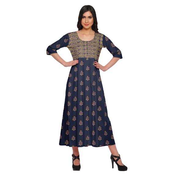 Moomaya Printed A-Line Kurtis For Women 3/4 Sleeve Kurta Summer Tunic