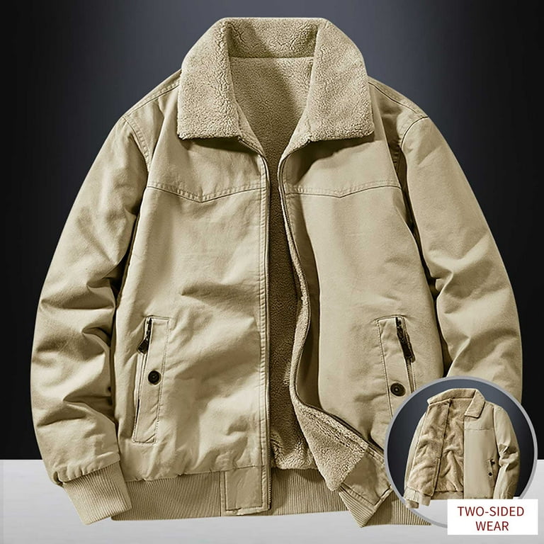 Lovzfmll Men's Reversible Sherpa Jacket, Washed Workwear, Button