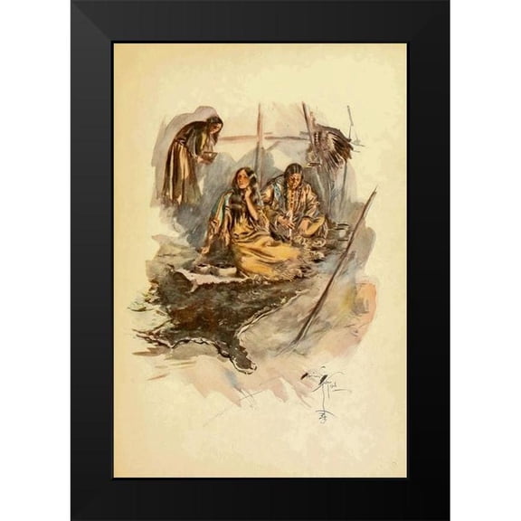 Fisher, Harrison 11x14 Black Modern Framed Museum Art Print Titled - Indian women preparing food from The Song of Hiawatha 1906