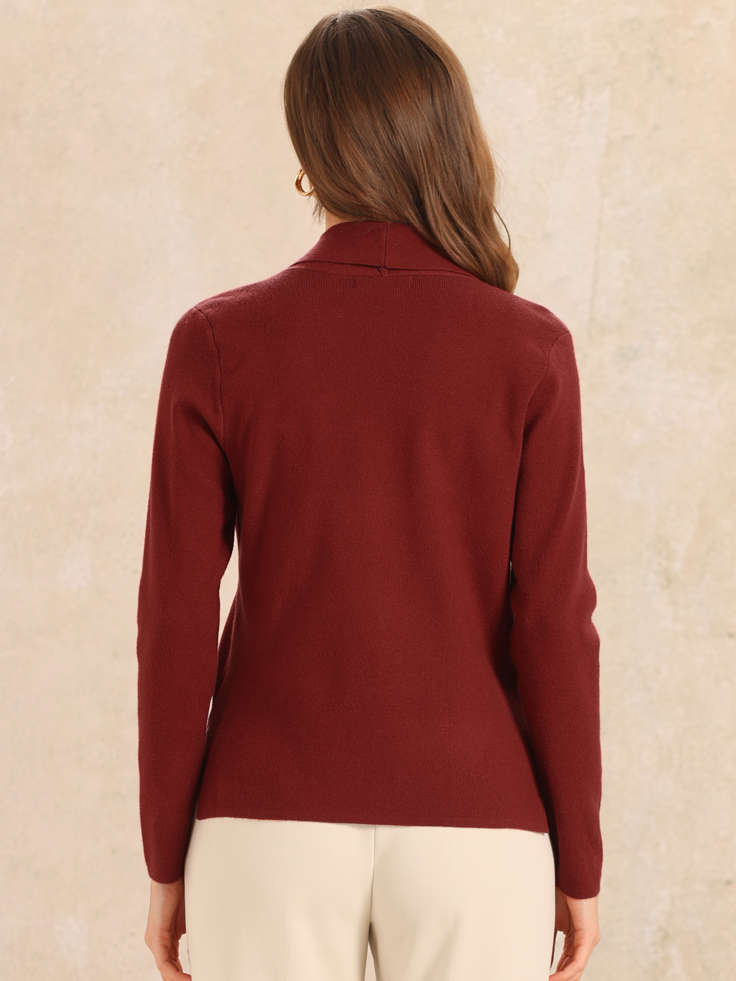 DARING DIVA Women's Long Sleeve Button Open Front Knit Cardigans with Pockets S Red