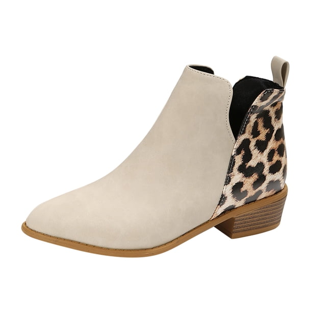 NECHOLOGY Botas Mujer Adulto Femenino Zapatos Botines para mujer Botines de de tacón grueso con cremallera lateral puntiaguda de cuero de retazos con estampado de vintage para mujer (Beige, 9)
