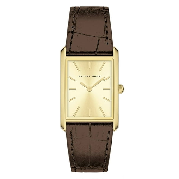 Alfred Sung Horizon Gold Sunray dial Brown strap Men's watch