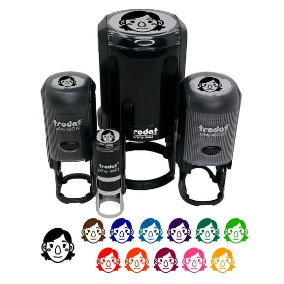 Human Female Character Face Self-Inking Rubber Stamp Ink Stamper - Green Ink - Mini 1/2 Inch