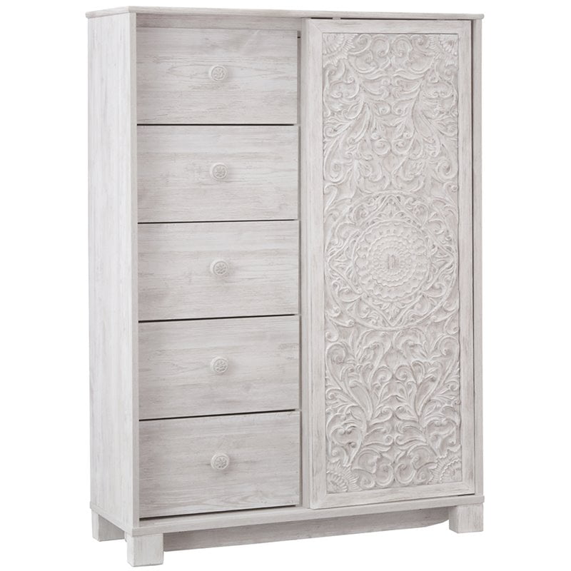 Ashley Furniture Paxberry 5 Drawer Door Chest in Whitewash Walmart