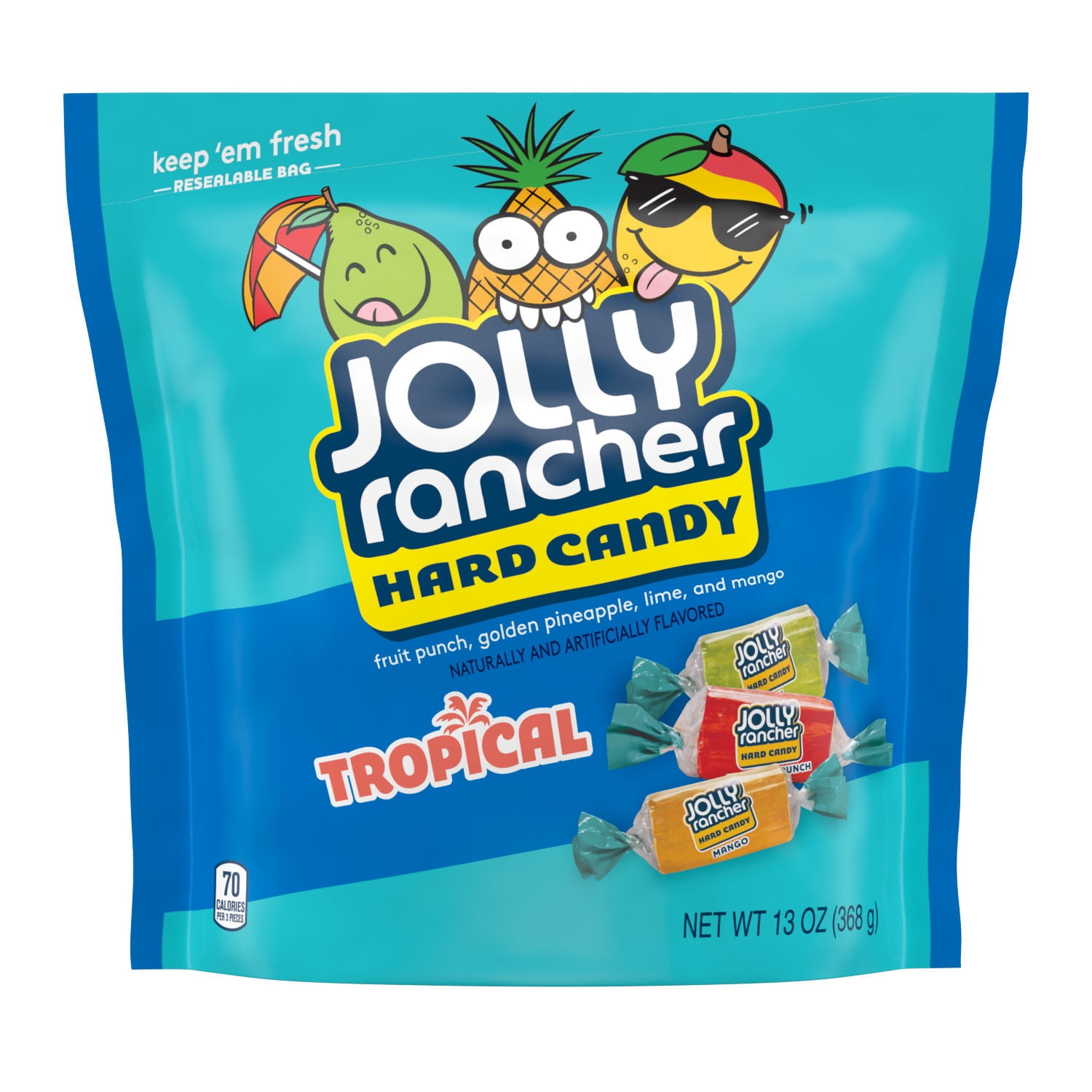 JOLLY RANCHER Assorted Tropical Fruit Flavored Hard, Individually Wrapped Candy Resealable Bag, 13 oz
