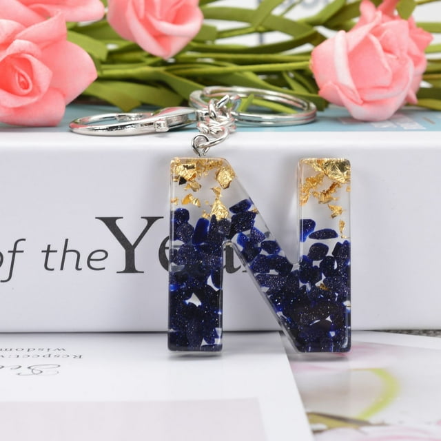 Car Key Chain with 26 English Letter Options Crystal Gel Pendant for Bag or Vehicle Decoration