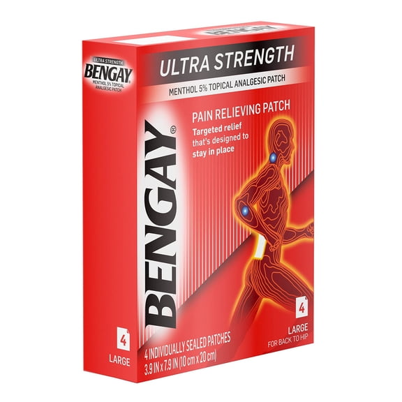 Ultra Strength Bengay Pain Relief Patches, Large, 3.9 x 7.9 in, 4 Count
