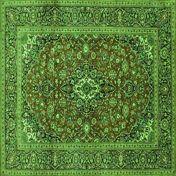 Ahgly Company Indoor Square Medallion Green Traditional Area Rugs, 7' Square