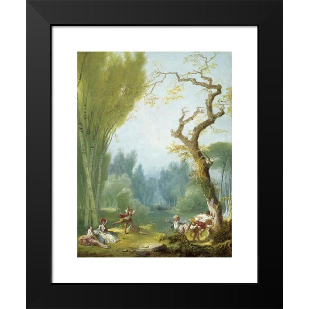 Jean-Honoré Fragonard 19x24 Black Modern Framed Museum Art Print Titled - A Game of Horse and Rider (C. 1775-1780)
