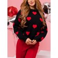 thumbnail image 3 of Women Valentine Heart Sweater Loose Crew Neck Long Sleeve Pullover Knit Tops Casual Streetwear, 3 of 7