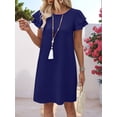 thumbnail image 5 of Women's Summer Dresses Ruffle Sleeve Round Neck Loose Swing Sundresses with Pockets Plain/Print Navy Blue L, 5 of 7