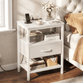 thumbnail image 2 of LIFERECORD Night Stand with Fabric Drawer, Nightstand with Charging Station, End Tables with Storage Shelf for Small Spaces, Bedside Table Side Tables for Bedroom, White, 2 of 7