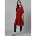thumbnail image 3 of Janasya Indian Women's Maroon Dobby Cotton Solid Gathered Tunic (Valentine Collection), 3 of 7
