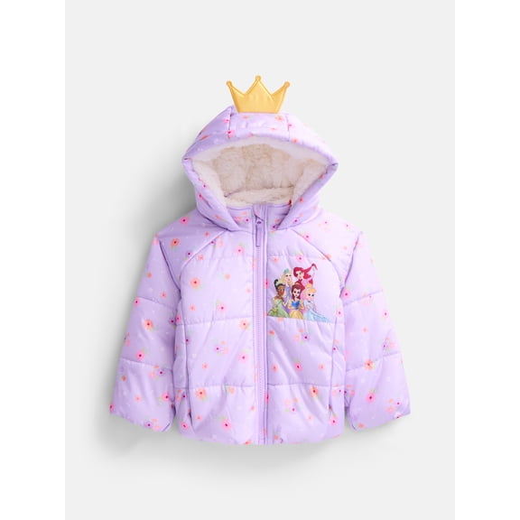 Disney Princess Toddler Girls Hooded Puffer Jacket, Sizes 12M-5T