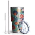 thumbnail image 2 of 30oz Pioneer Flower Floral Print Pattern Tumbler, Double Wall Vacuum Insulated Cup, BPA-Free Leak Proof Lid & Reusable Straws, Hot 12h, Cold 34h, 2 of 6