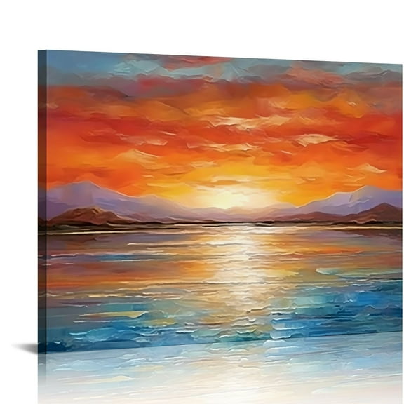 Pratyus Colorful Ocean Sunset Canvas Wall Art Print Home Decor Living Room Bedroom Office Wall Decor, 2 Sizes Available 20x16in
