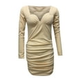 thumbnail image 6 of Leesechin Fashion Women Pencil Dress Deep V-Neck Solid Color Long Sleeves Slim Fit Wrap Hip Dress Short Skirt, 6 of 7