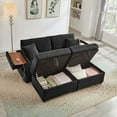 thumbnail image 2 of 68" Double Chaise Lounges Indoor, Chenille Upholstered Loveseat Sofa Bed with Charging Station, Hidden Table Armrests and Storage Ottomans for Living Room, Black, 2 of 8