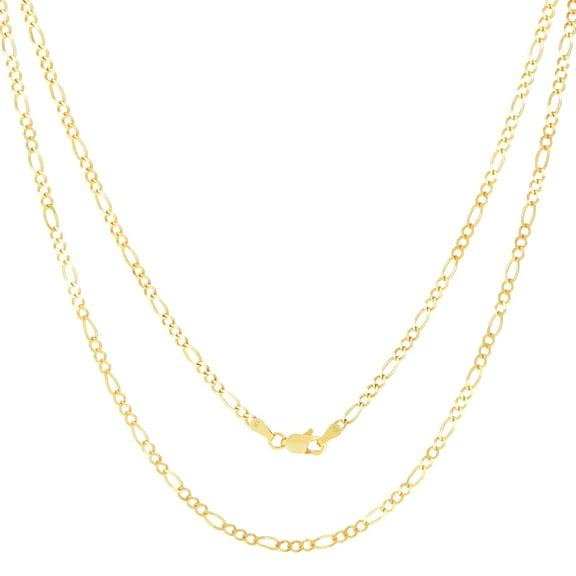 Nuragold 10k Real Yellow Gold Solid Figaro Link 2.5mm Chain Necklace (16"-24") Italian Jewelry for Men & Women