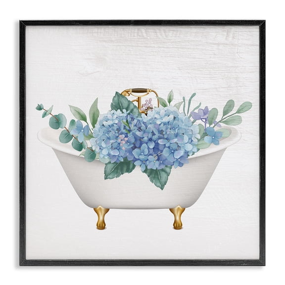 Stupell Industries French Country Chic Bathtub with Hydrangea Blossoms Black Framed Giclee Art, 17 x 17, by Lil' Rue